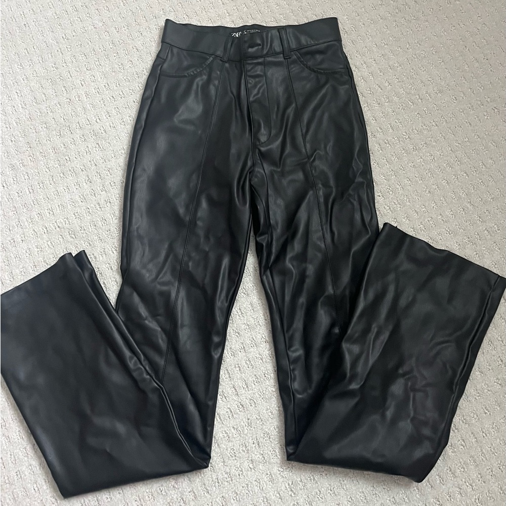 Zara Black Faux Leather Flare Pants